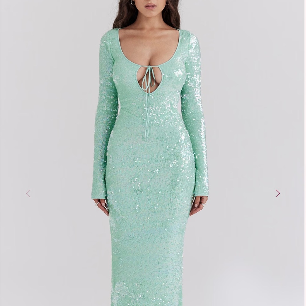 House of CB Titania Mint Green Sequin Long Sleeve Dress
